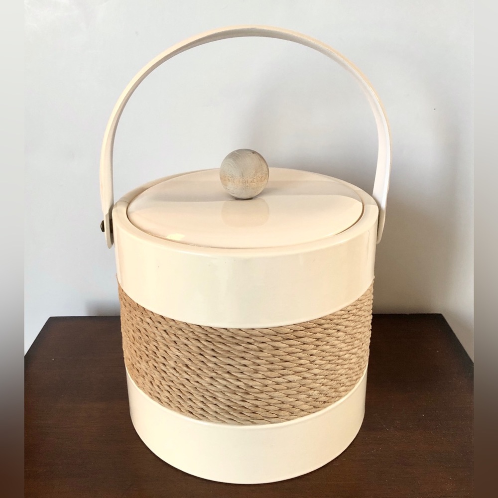 Vintage 70s Georges Briard Cream Vinyl Ice Bucked Wrapped in Natural Jute